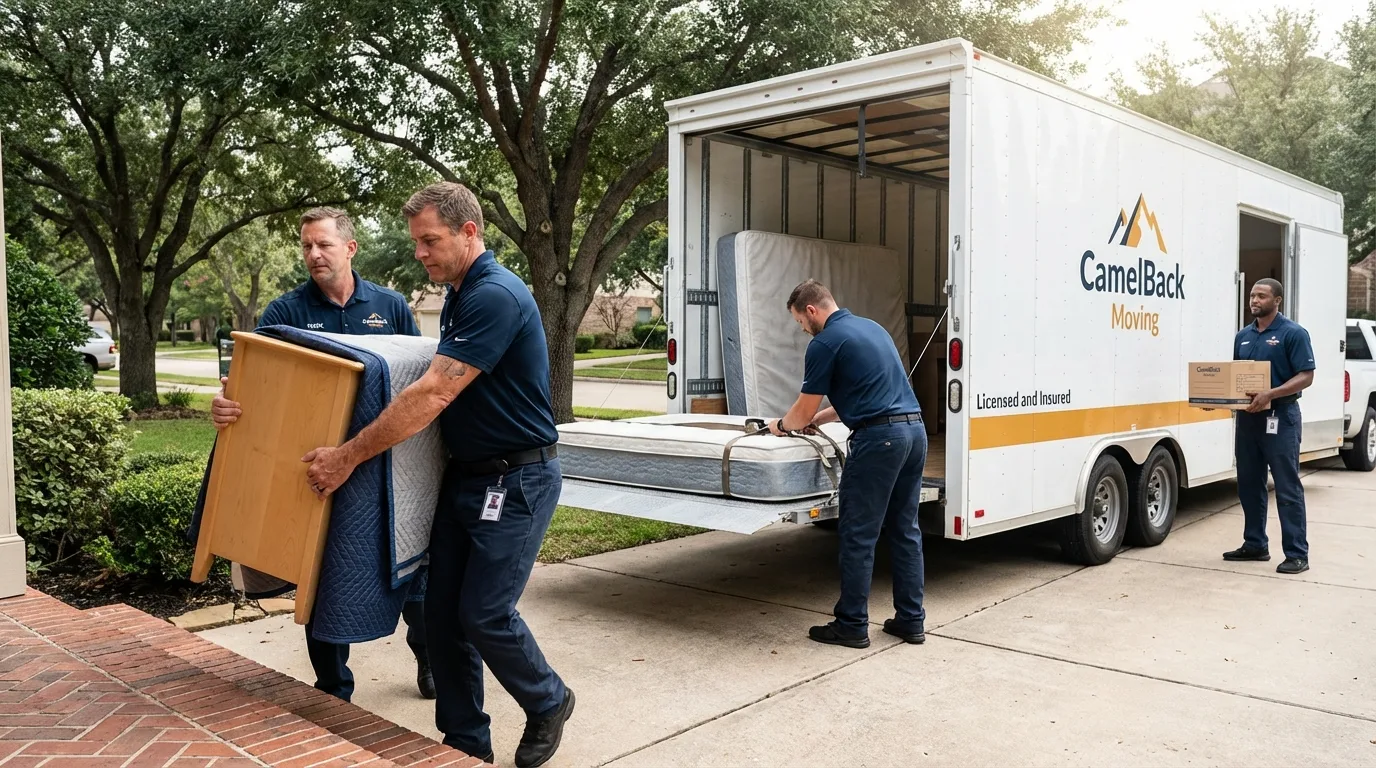 Crew loading residential truck for cross-state move from Onalaska, WI