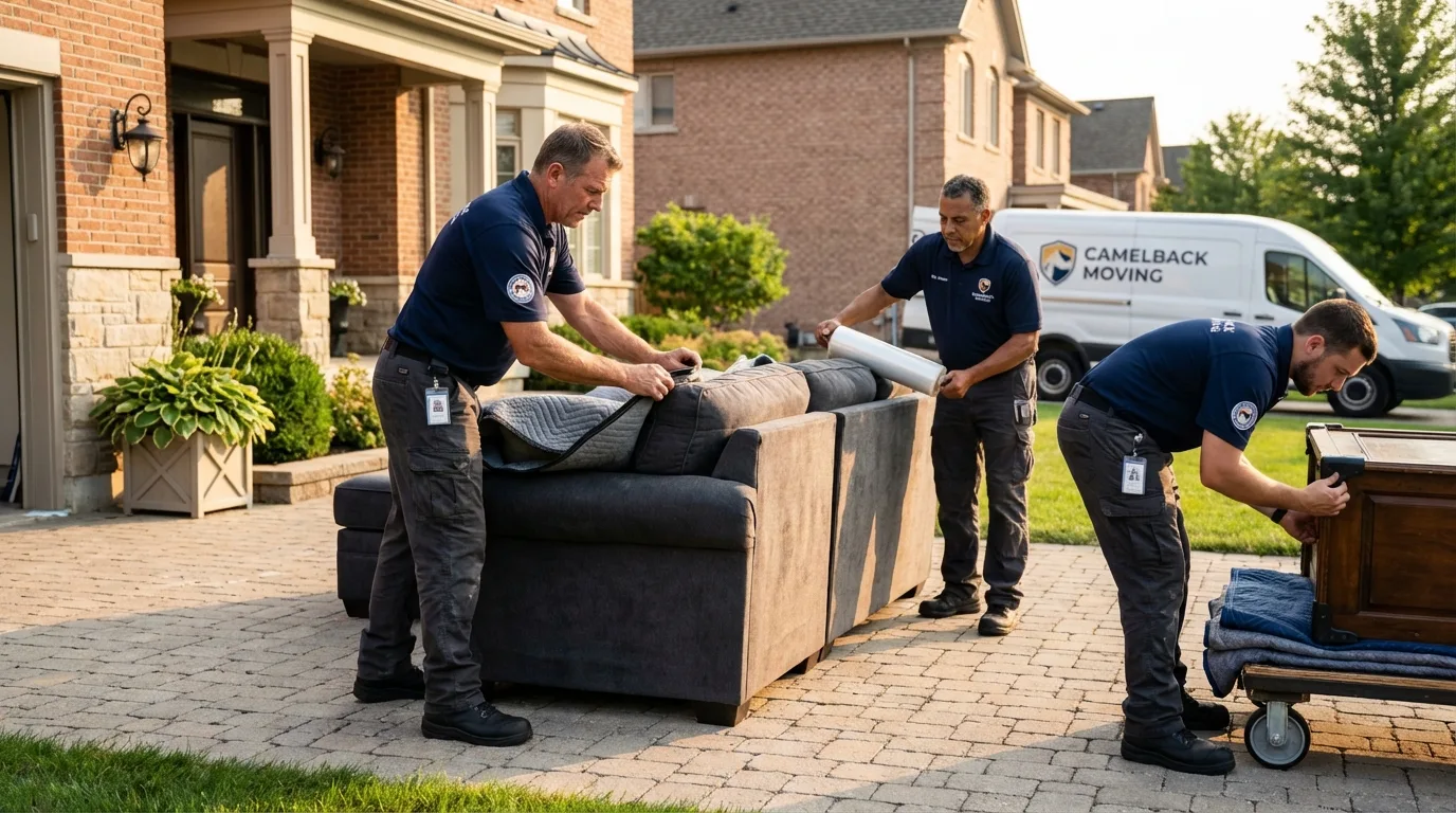 Large estate moving crew wrapping furniture in Onalaska, WI