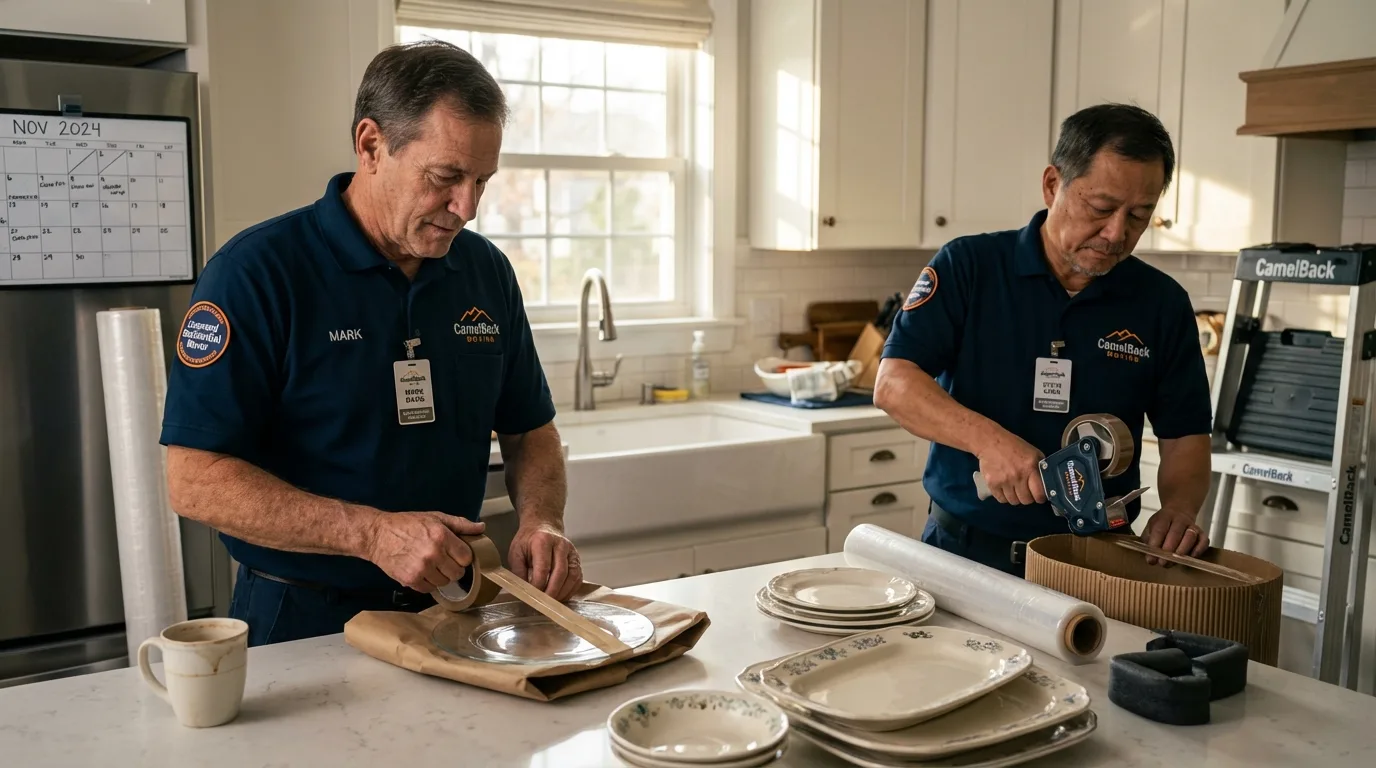 Professional crew packing kitchen dishware in Onalaska, WI